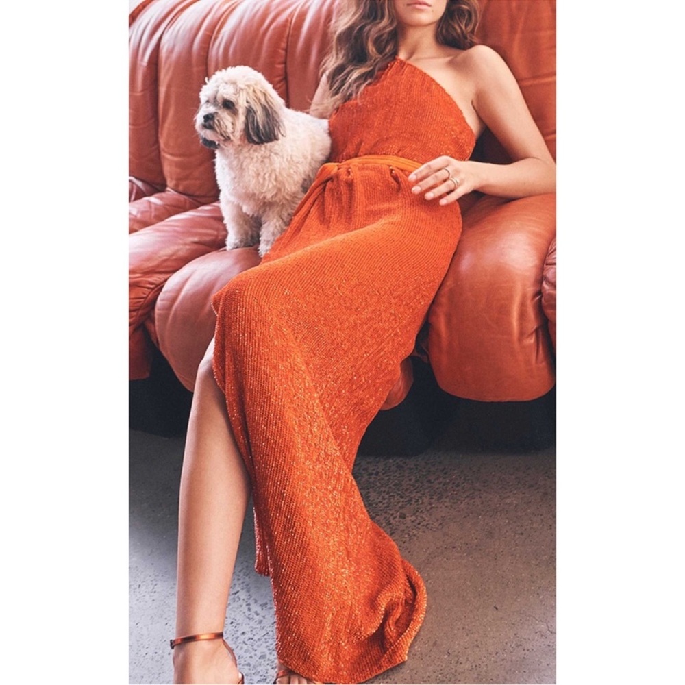 Elegant One-Shoulder Orange Dress retrofete Vivian USA Small